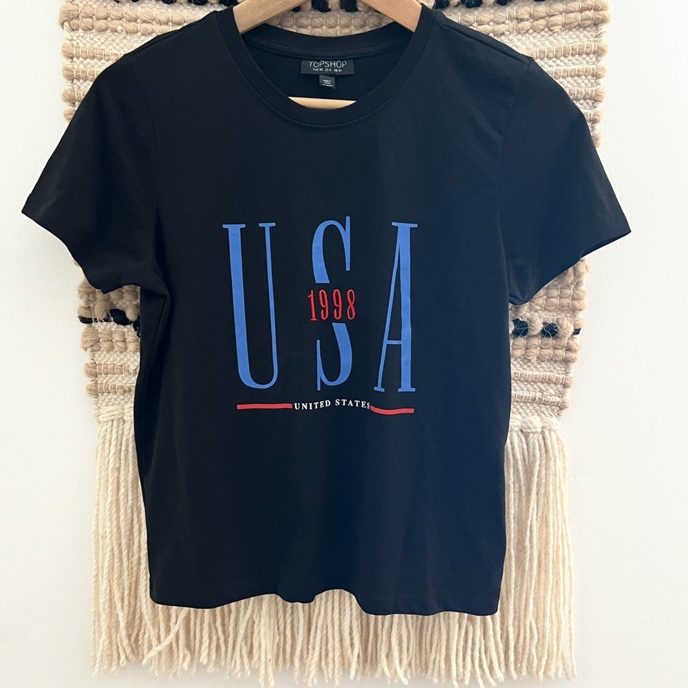 Topshop Classic Black T-Shirt USA theme